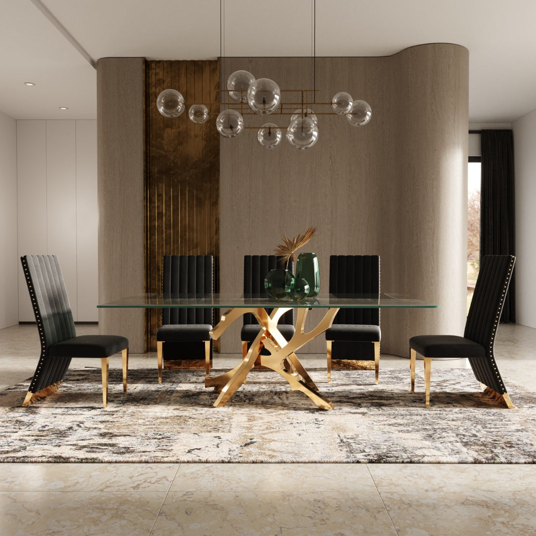 Keisha - Modern Black Velvet and Gold Dining Chair Set of 2