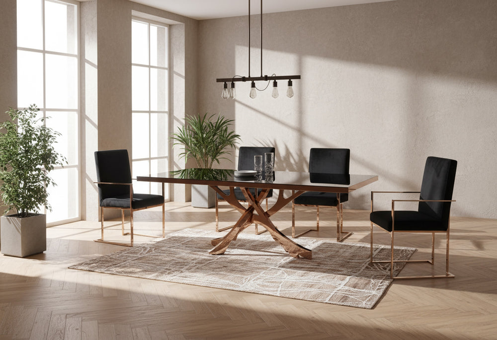 Legend - Modern Black Glass & Rosegold Dining Table - View 10