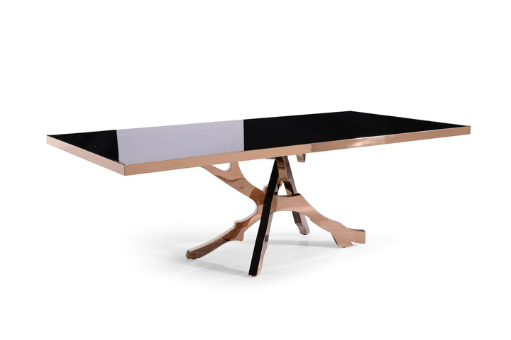 Legend - Modern Black Glass &amp; Rosegold Dining Table