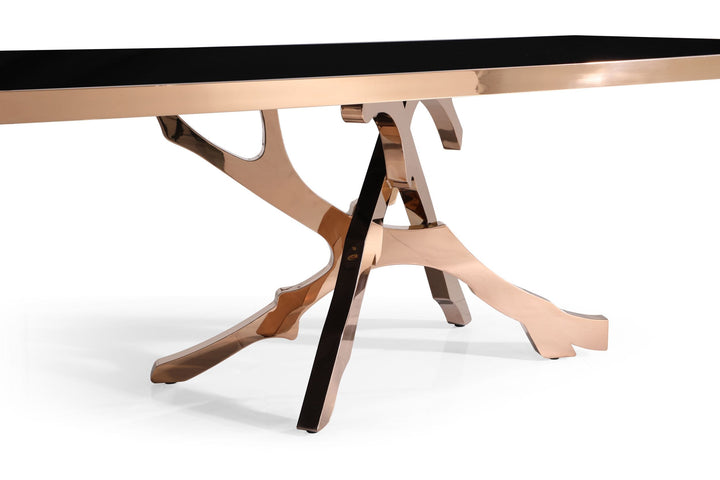 Legend - Modern Black Glass  and  Rosegold Dining Table
