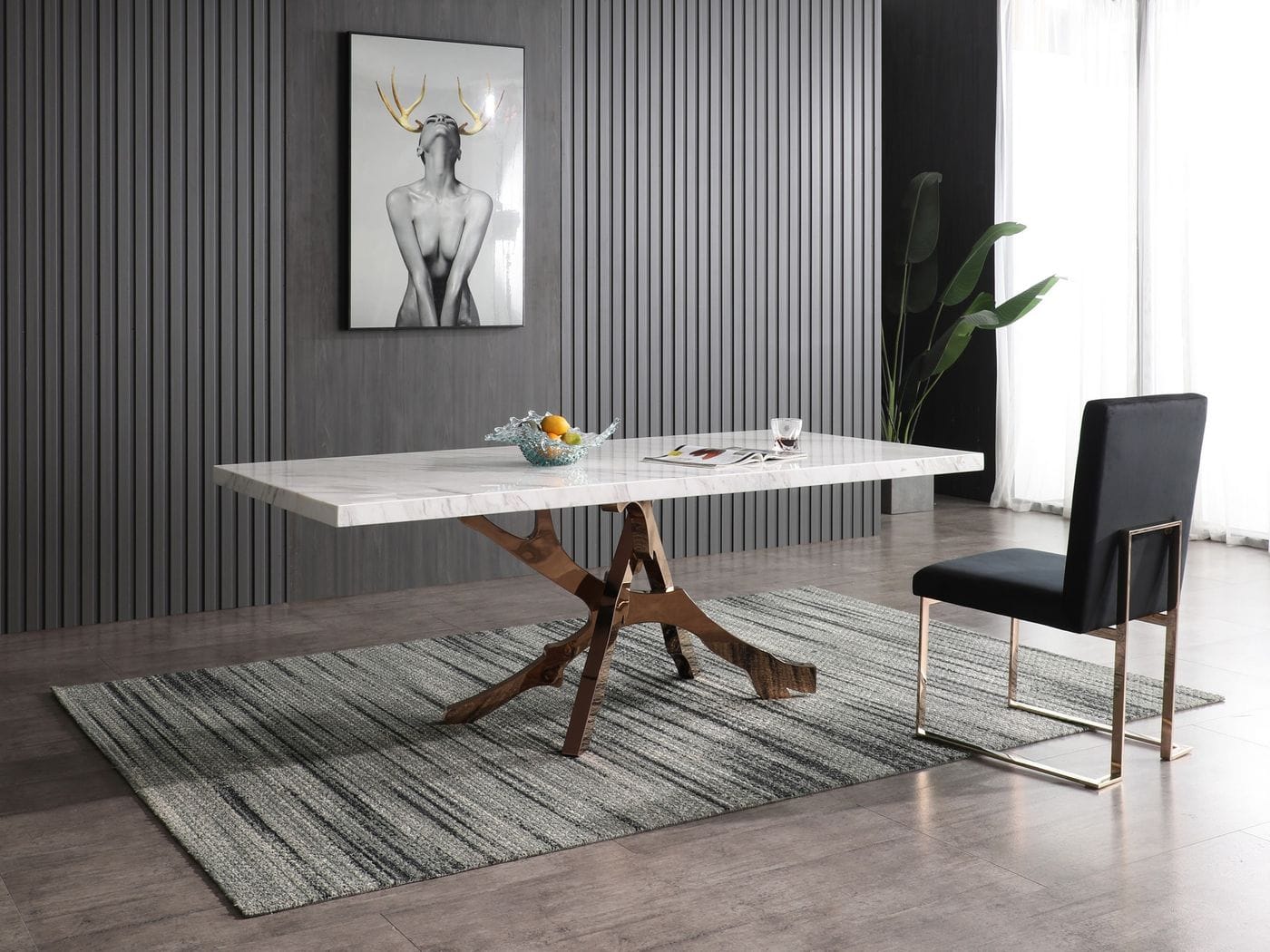 Legend - Modern White Marble  and  Rosegold Dining Table