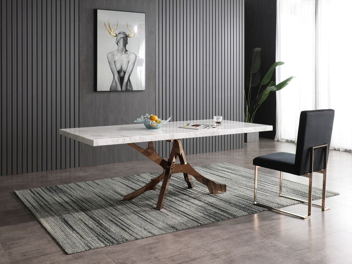 Legend - Modern White Marble  and  Rosegold Dining Table