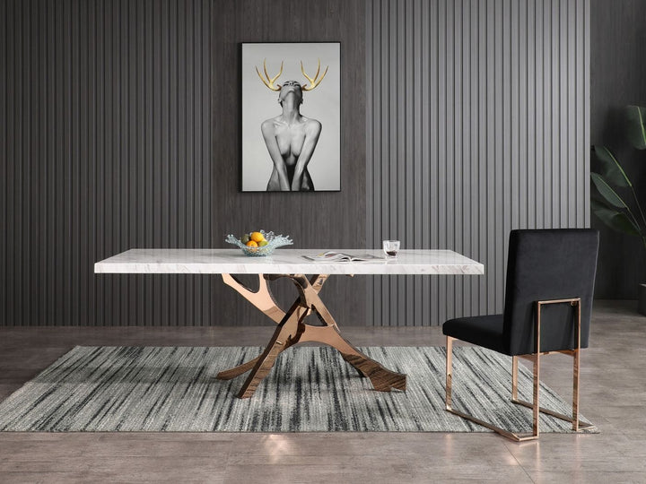 Legend - Modern White Marble  and  Rosegold Dining Table