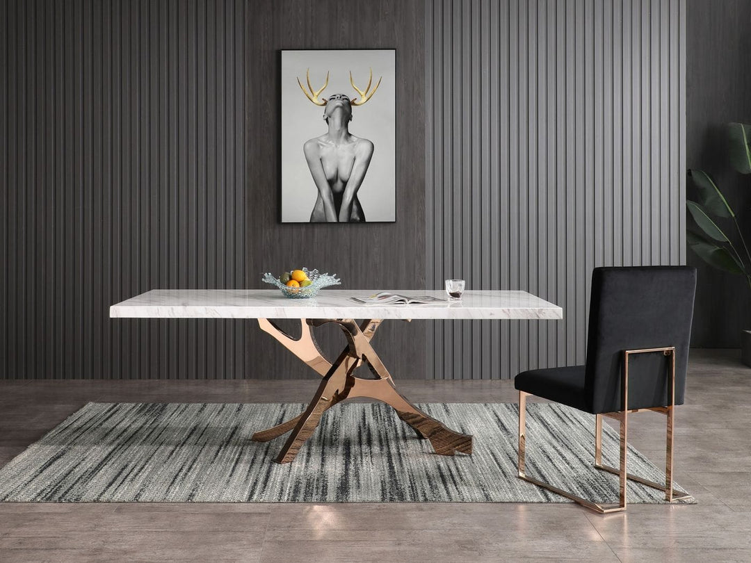 Legend - Modern White Marble & Rosegold Dining Table