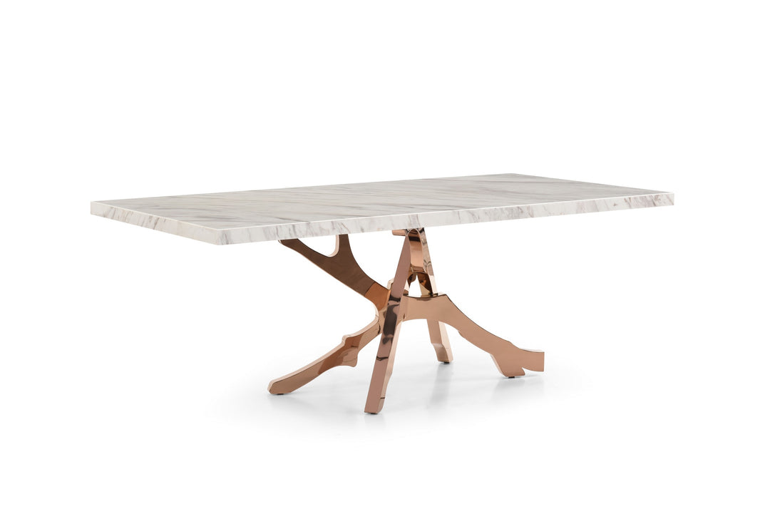 Legend - Modern White Marble & Rosegold Dining Table
