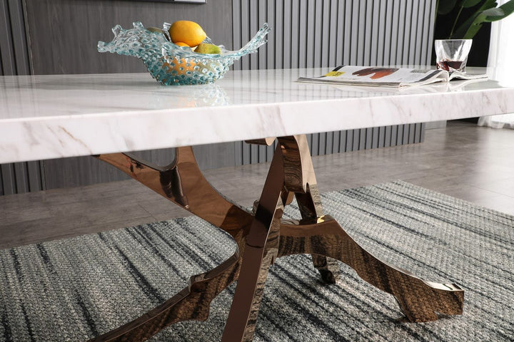 Legend - Modern White Marble  and  Rosegold Dining Table