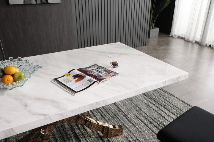 Legend - Modern White Marble  and  Rosegold Dining Table