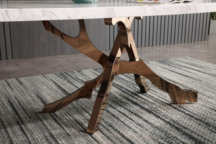 Legend - Modern White Marble  and  Rosegold Dining Table
