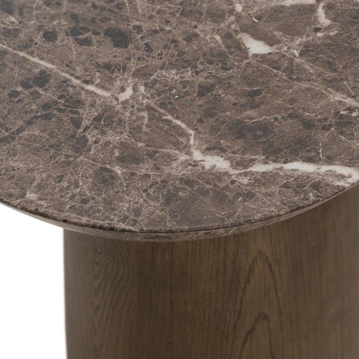 Lenin - Modern Faux Marble + Wood Texture Concrete End Table