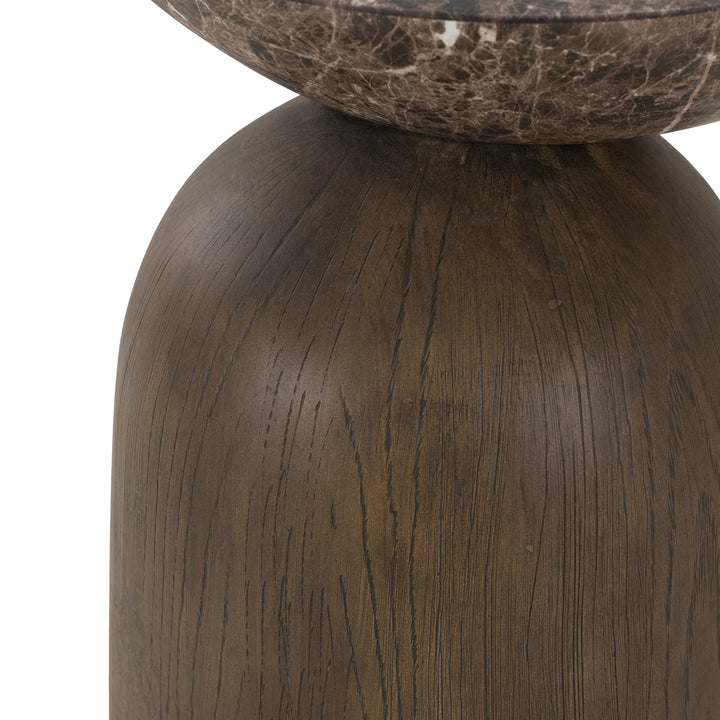 Lenin - Modern Faux Marble + Wood Texture Concrete End Table