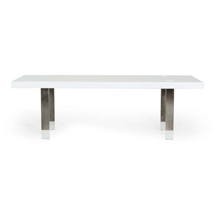 Lenny- Modern White High Gloss &amp; Stainless Steel Gun Metal Dining Table
