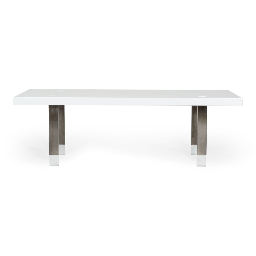 Lenny- Modern White High Gloss & Stainless Steel Gun Metal Dining Table