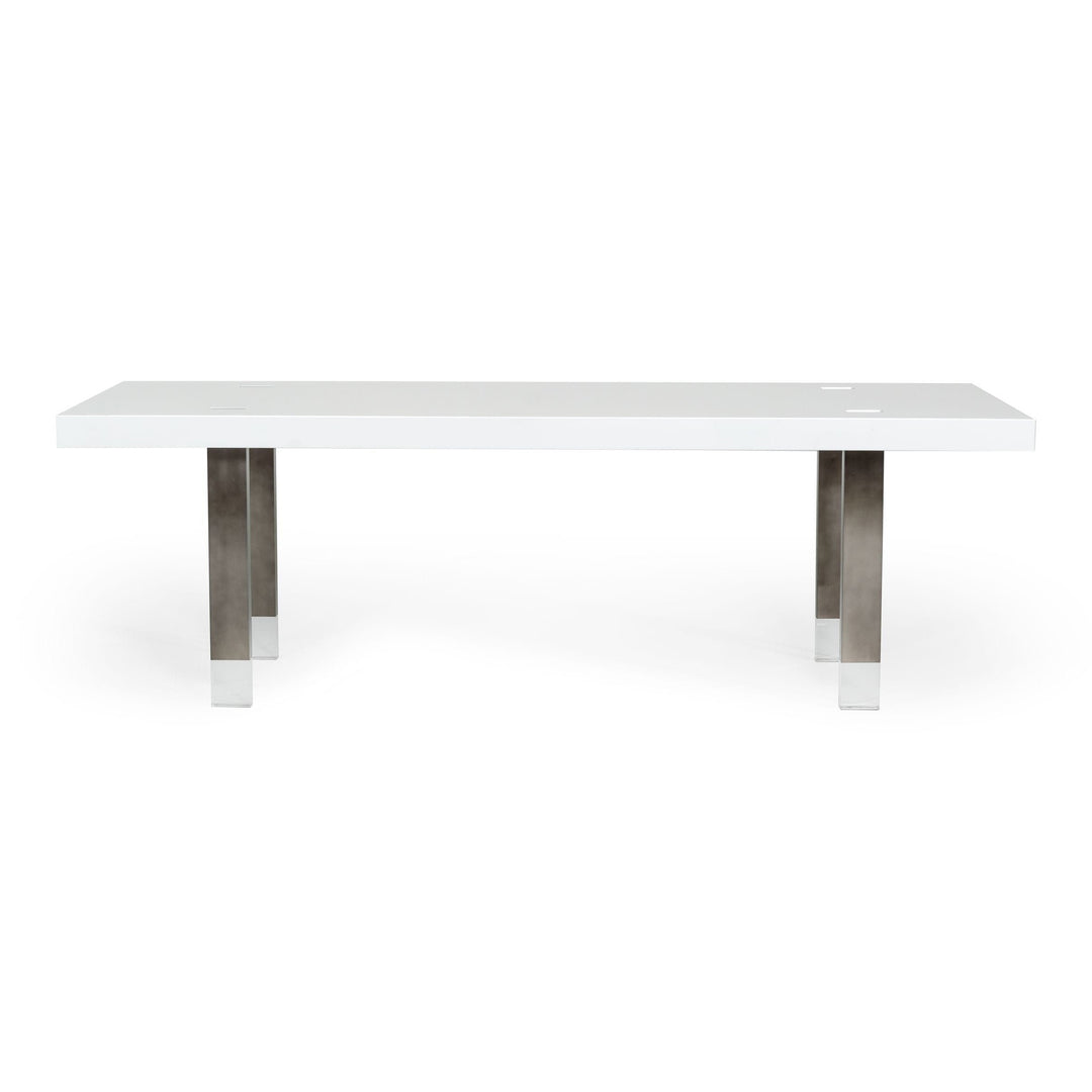Lenny- Modern White High Gloss & Stainless Steel Gun Metal Dining Table