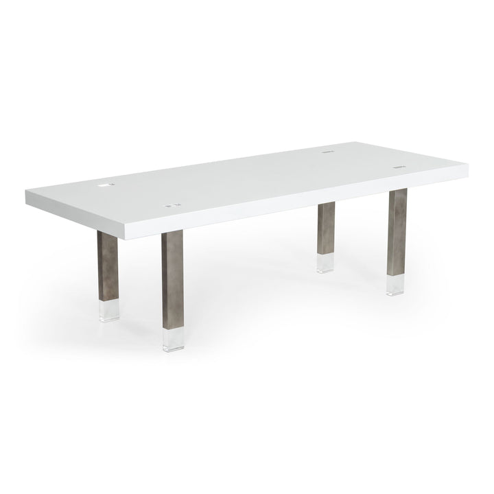 Lenny- Modern White High Gloss &amp; Stainless Steel Gun Metal Dining Table