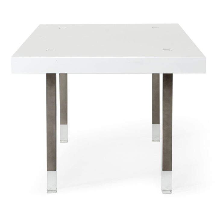 Lenny- Modern White High Gloss &amp; Stainless Steel Gun Metal Dining Table