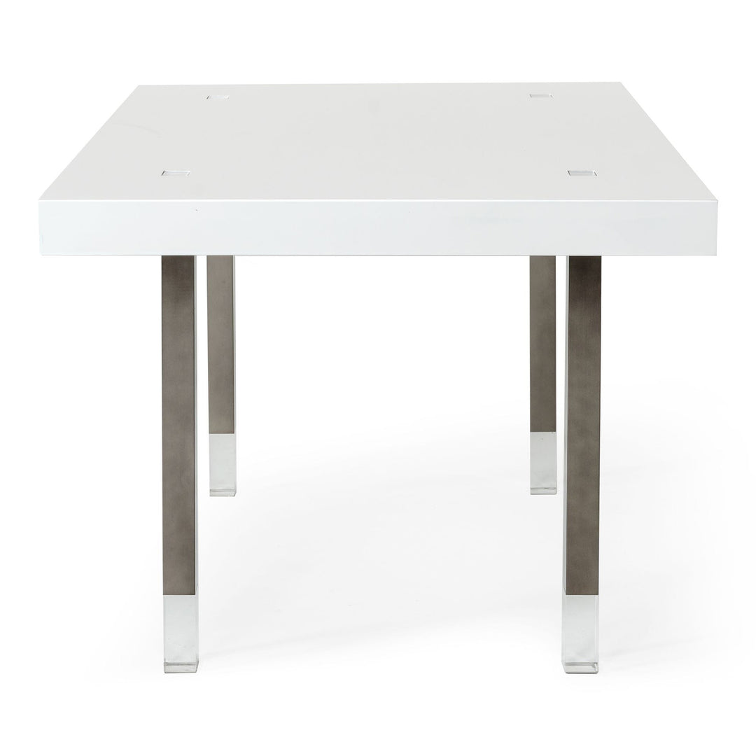 Lenny- Modern White High Gloss & Stainless Steel Gun Metal Dining Table