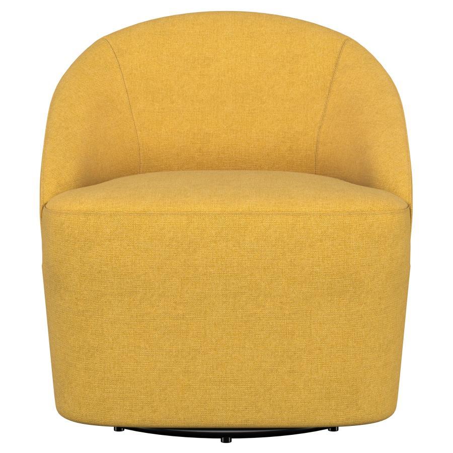 Leon - Upholstered Barrel Accent Swivel Chair - Mustard Yellow Swivel Chair modern furniture Contempo Furniture
