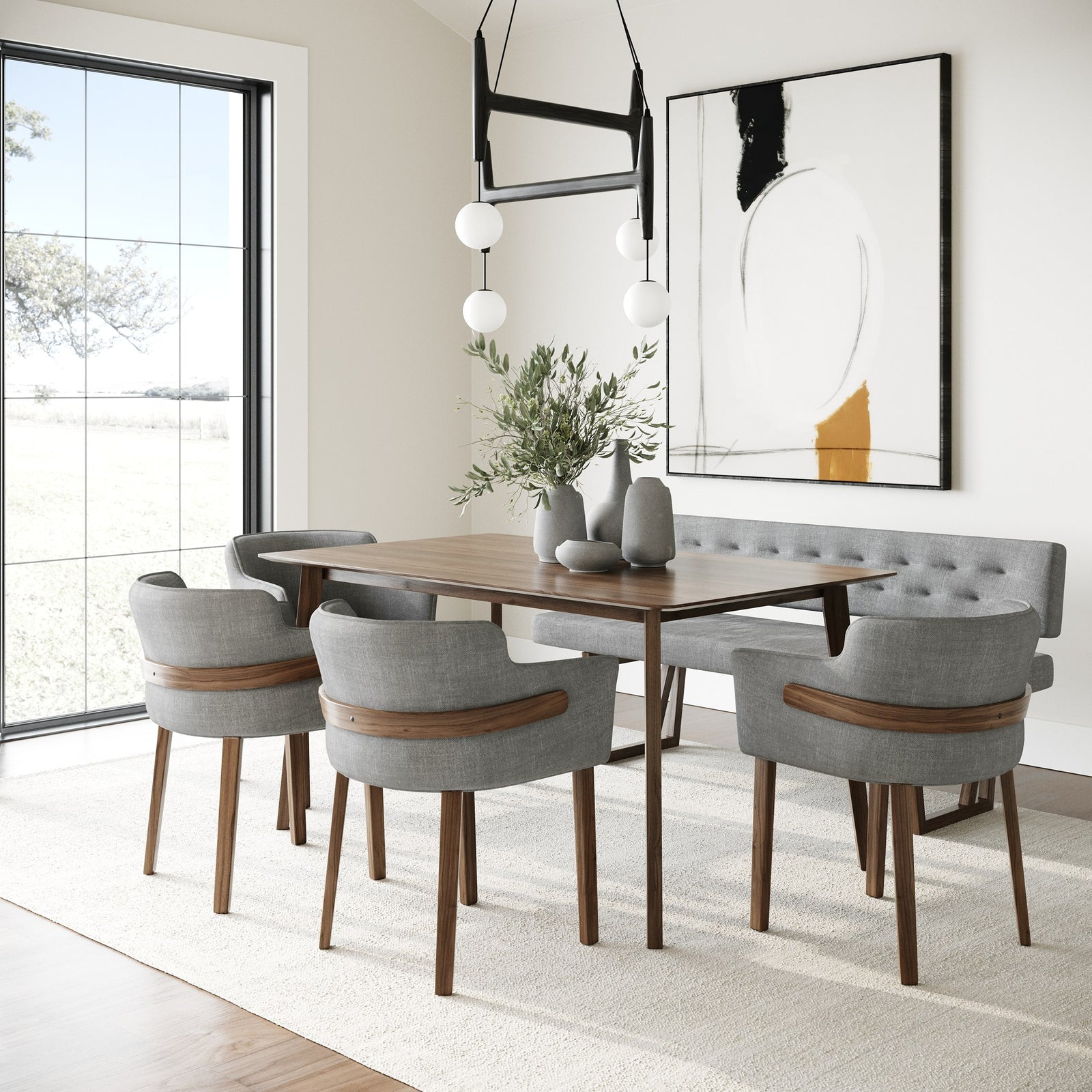 Castillo  Jordan - Modern Grey Fabric  Walnut 6-Piece Dining Set