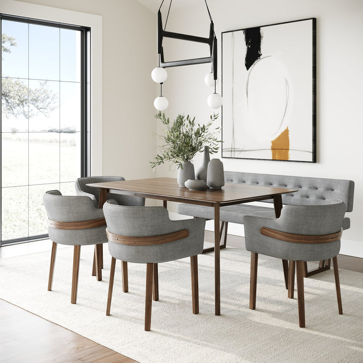 Castillo + Jordan  Modern Grey Fabric + Walnut 6Piece Dining Set