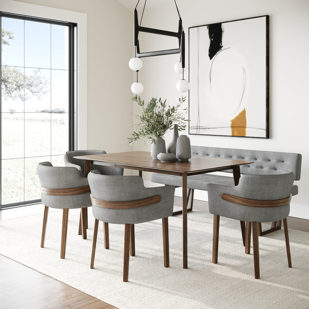 Castillo + Jordan - Modern Grey Fabric + Walnut 6-Piece Dining Set