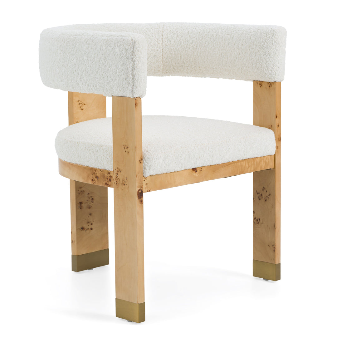Letha  Modern Cream Fabric + Burl Dining Chair