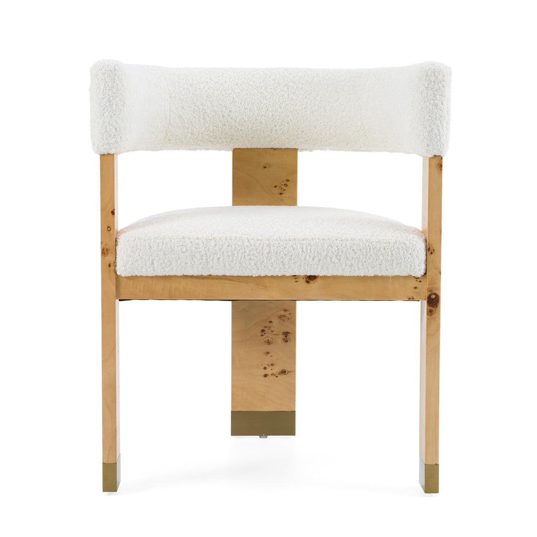 Letha  Modern Cream Fabric + Burl Dining Chair