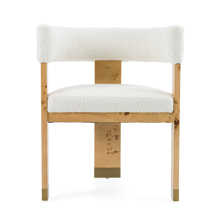 Letha  Modern Cream Fabric + Burl Dining Chair