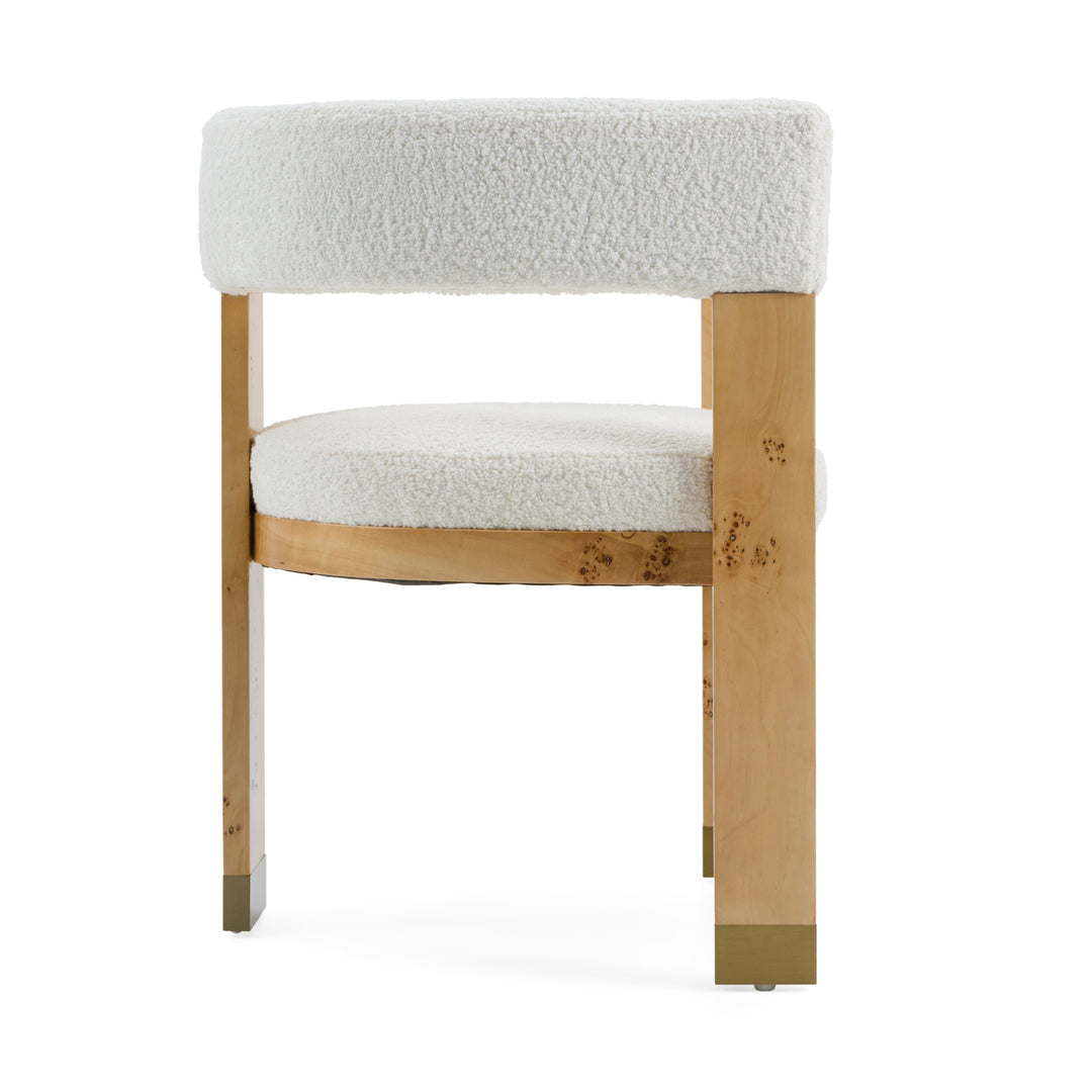 Letha  Modern Cream Fabric + Burl Dining Chair