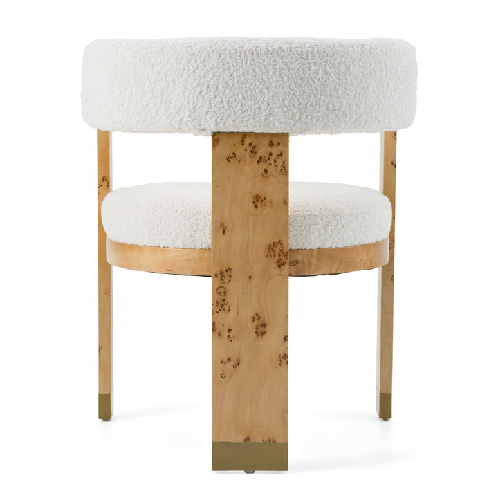 Letha  Modern Cream Fabric + Burl Dining Chair