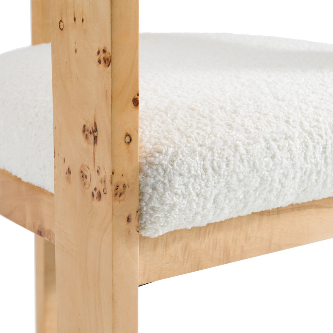 Letha  Modern Cream Fabric + Burl Dining Chair