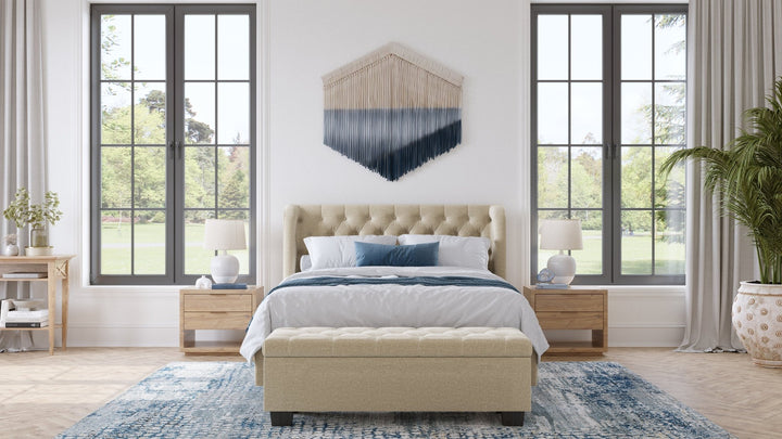 Levi Tufted Storage Bench in Toast Linen Benches modern furniture Contempo Furniture