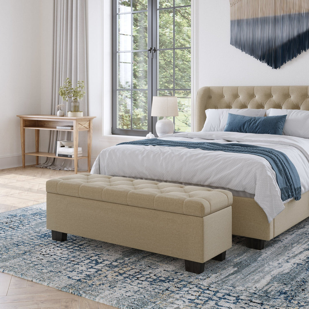 Levi Tufted Storage Bench in Toast Linen Benches modern furniture Contempo Furniture