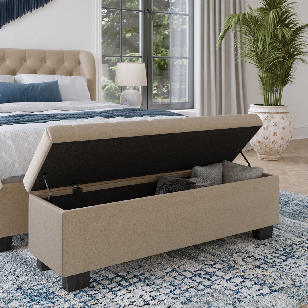 Levi Tufted Storage Bench in Toast Linen Benches modern furniture Contempo Furniture