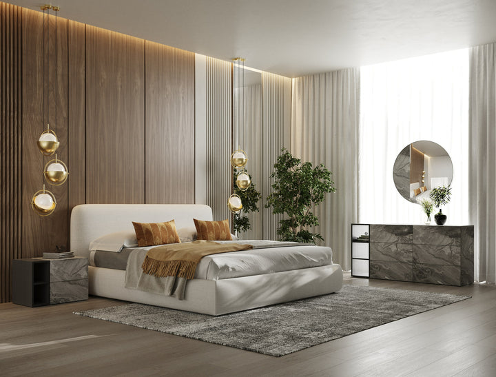 Liam - Modern Ivory Fabric Upholstered Bed