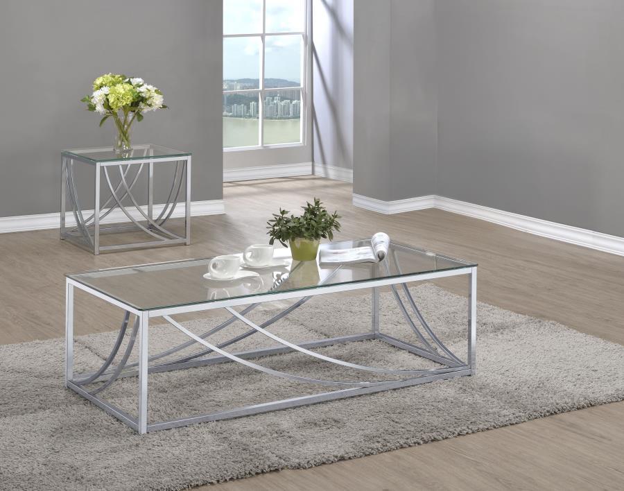 Lille - 2 Piece Glass Top Coffee And End Table Set - Chrome Table Set modern furniture Contempo Furniture