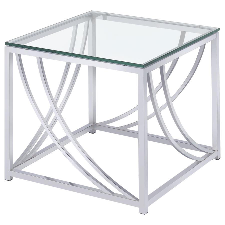 Lille - 2 Piece Glass Top Coffee And End Table Set - Chrome Table Set modern furniture Contempo Furniture