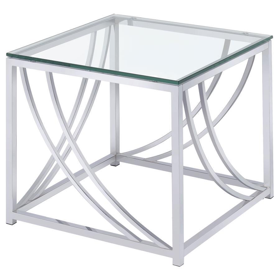 Lille - 3 Piece Glass Top Coffee End Sofa Table Set - Chrome Table Set modern furniture Contempo Furniture