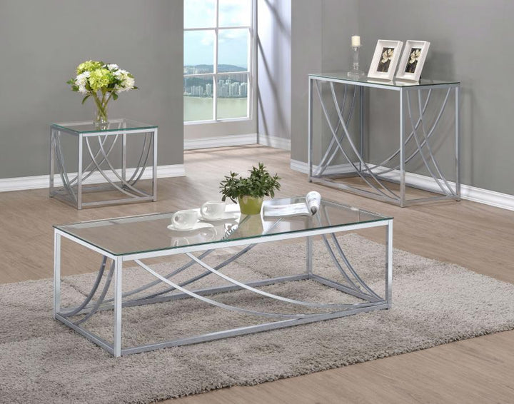 Lille - Glass Top Entryway Sofa Console Table Accents - Chrome Console Table modern furniture Contempo Furniture