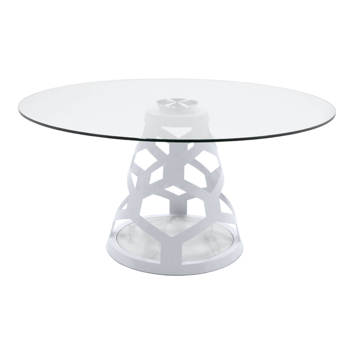Lilly - Modern 12mm Round Glass + White Dining Table
