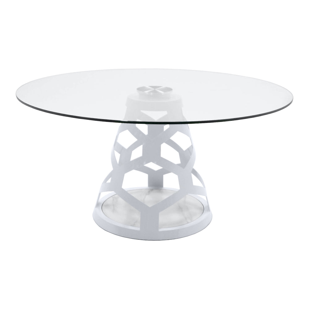 Lilly - Modern 12mm Round Glass + White Dining Table