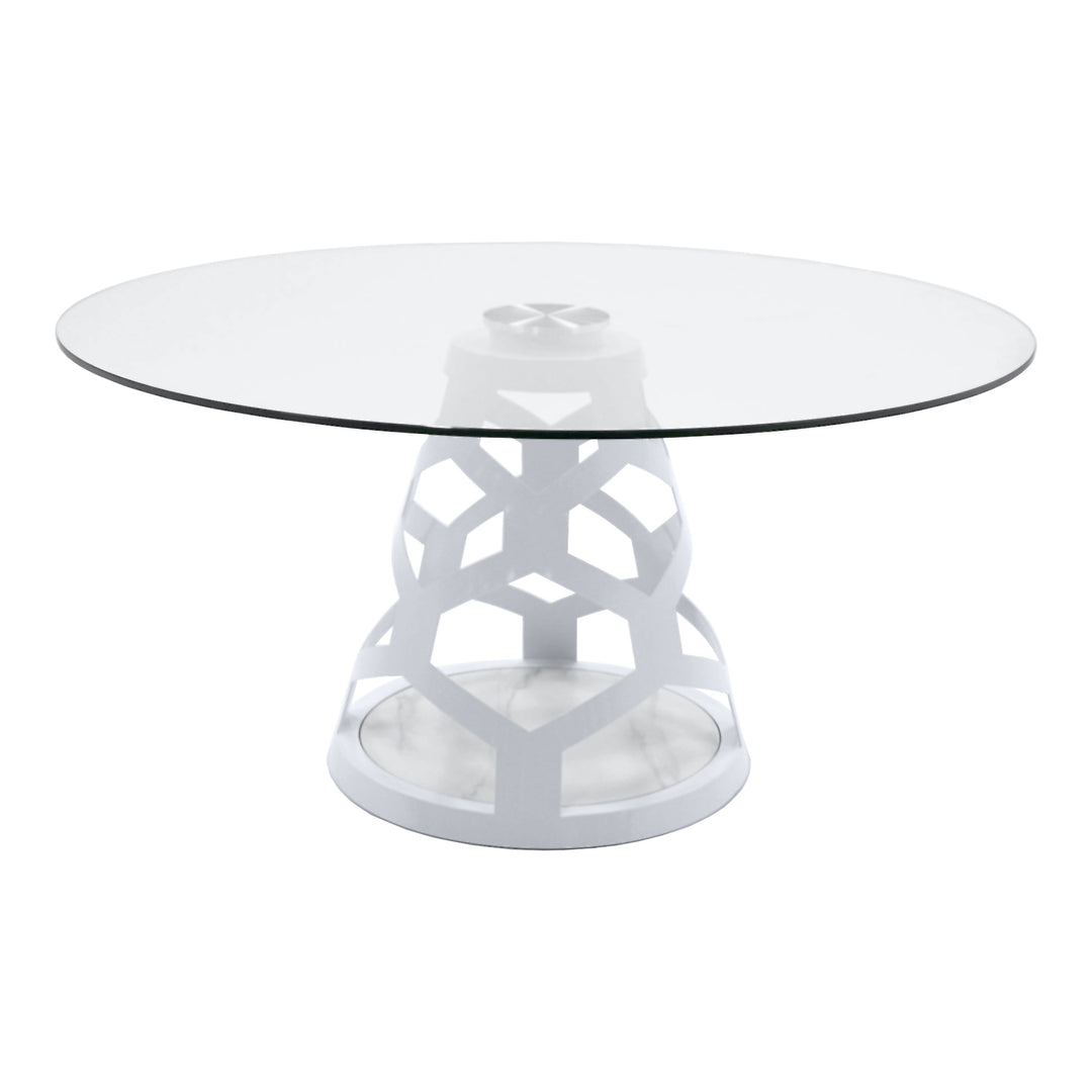 Lilly - Modern 12mm Round Glass + White Dining Table