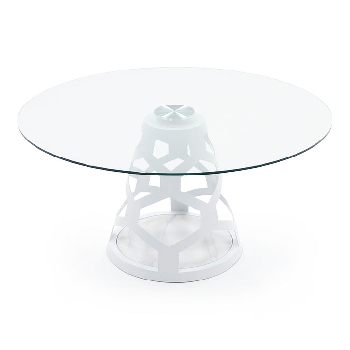Lilly - Modern 12mm Round Glass + White Dining Table