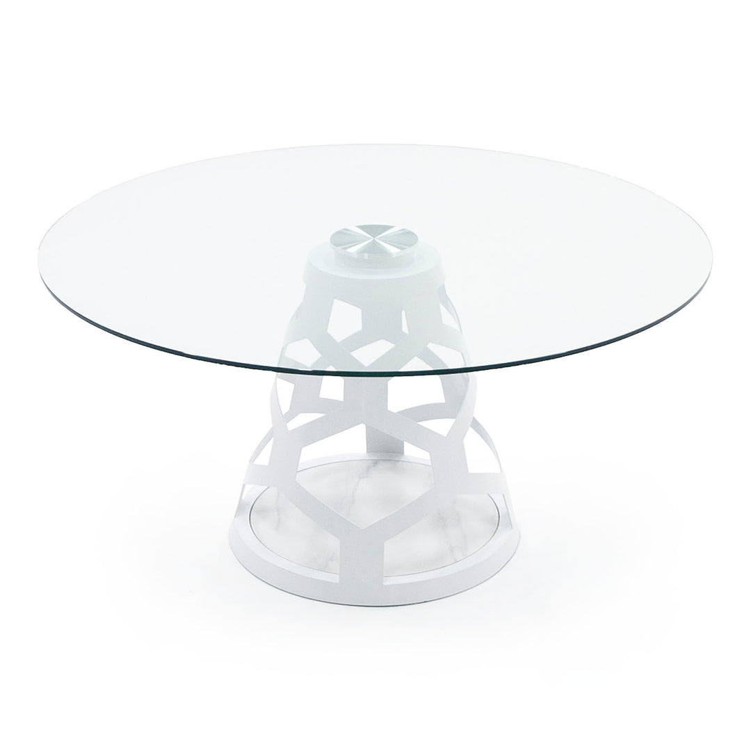 Lilly - Modern 12mm Round Glass + White Dining Table