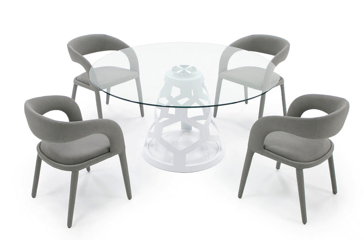 Lilly - Modern 12mm Round Glass + White Dining Table