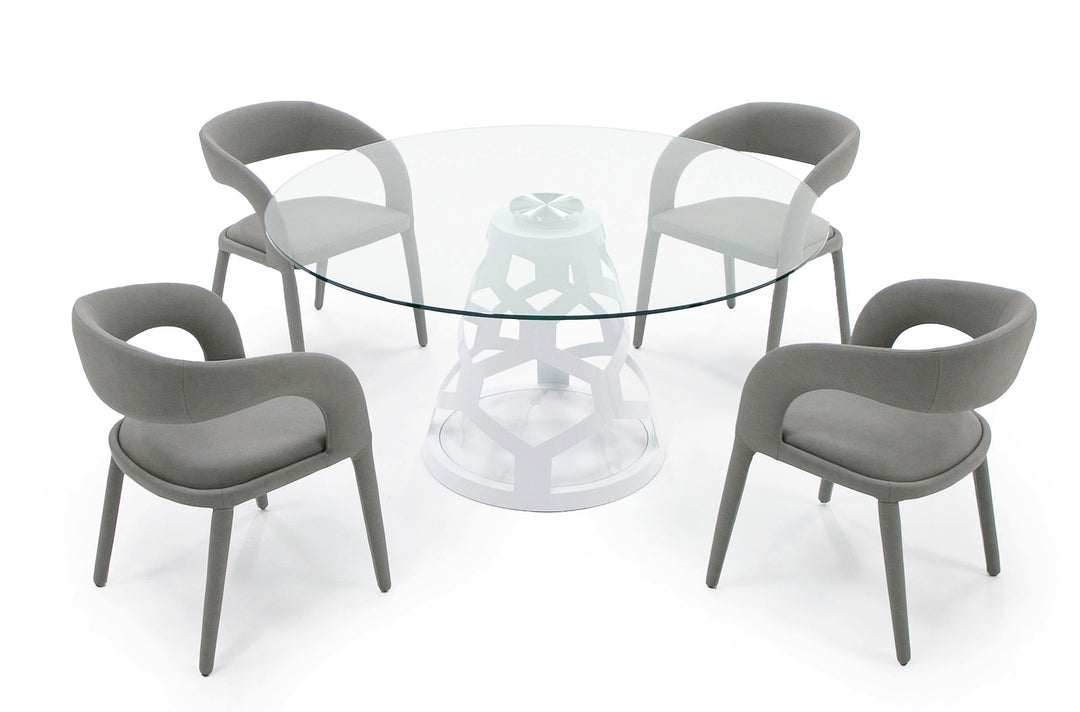 Lilly - Modern 12mm Round Glass + White Dining Table