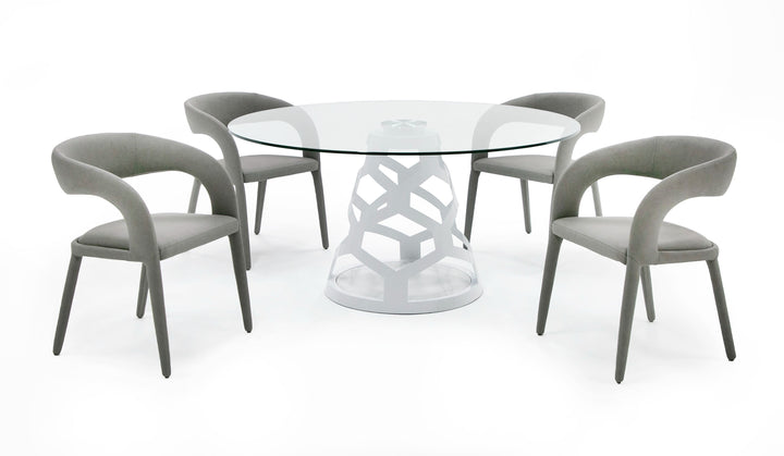 Lilly - Modern 12mm Round Glass + White Dining Table