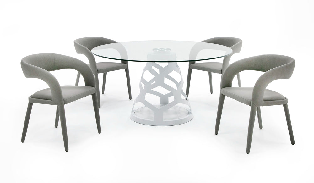 Lilly - Modern 12mm Round Glass + White Dining Table - View 3