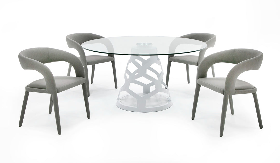 Lilly - Modern 12mm Round Glass + White Dining Table