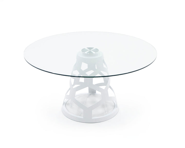 Lilly - Modern 12mm Round Glass + White Dining Table