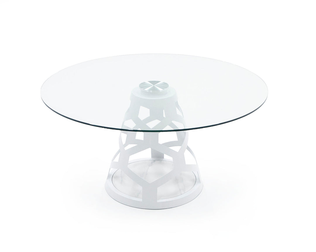 Lilly - Modern 12mm Round Glass + White Dining Table